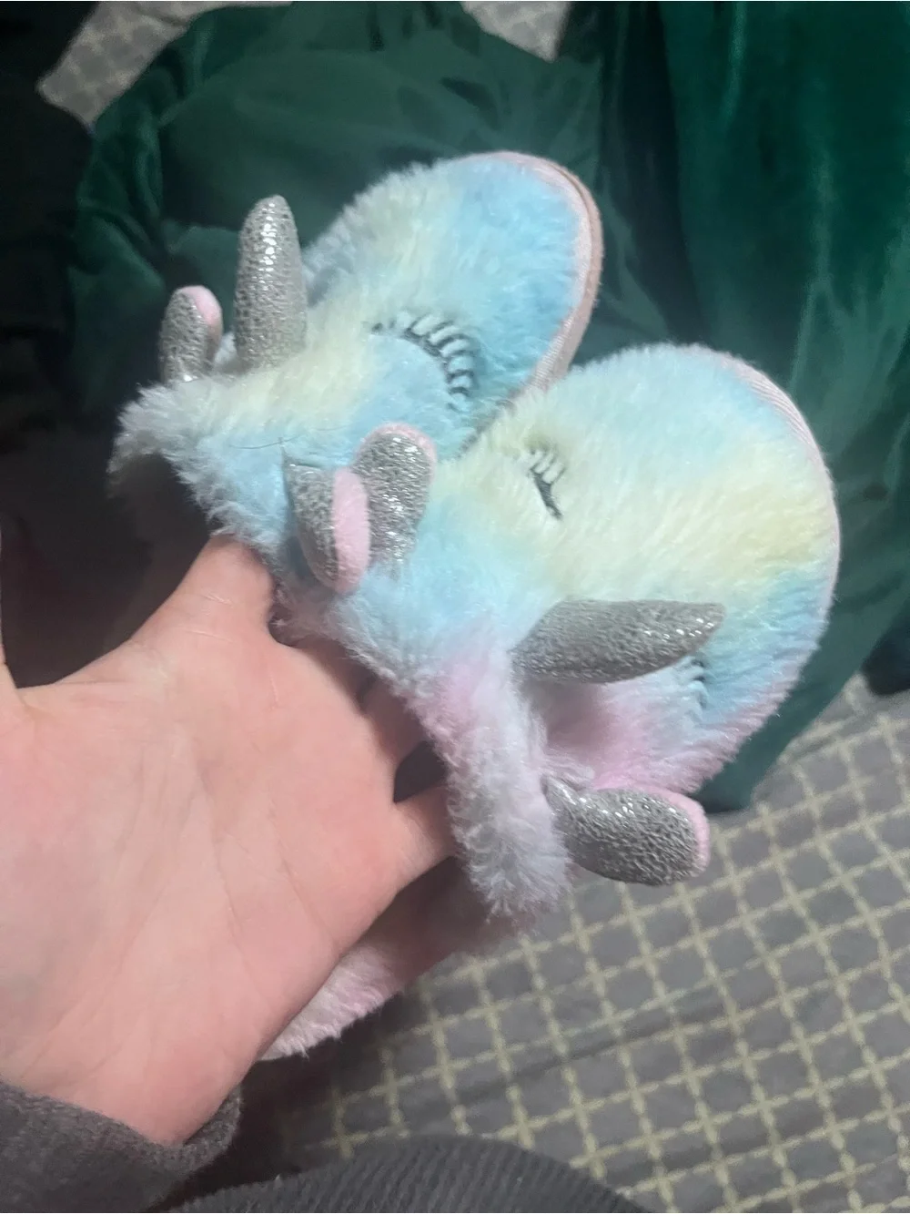 🕸️ (10 for $10)' Pastel Unicorn Fuzzy Slippers - Blue, Pink, White